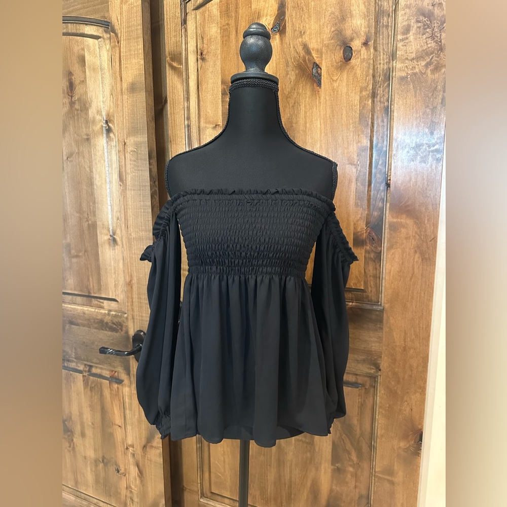 Express Black Smocked Off-Shoulder Blouse